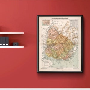 Map of Eastern Republic of Uruguay, 1885. Vintage home Deco Style reproduction map print.