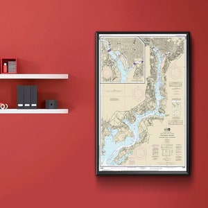 Cartas náuticas NOAA do rio Potomac Mattawoman Creek até Georgetown, Washington Harbor 12289. Maryland, Virginia, DC, reprodução do mapa