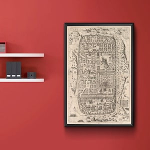 Map of Jerusalem, 1588.  Vintage home Deco Style old wall reproduction map print.