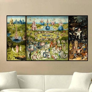Il giardino delle delizie di Hieronymus Bosch. Arte Religiosa. Adam e Eve. Stampa della mappa di riproduzione della vecchia parete in stile vintage.