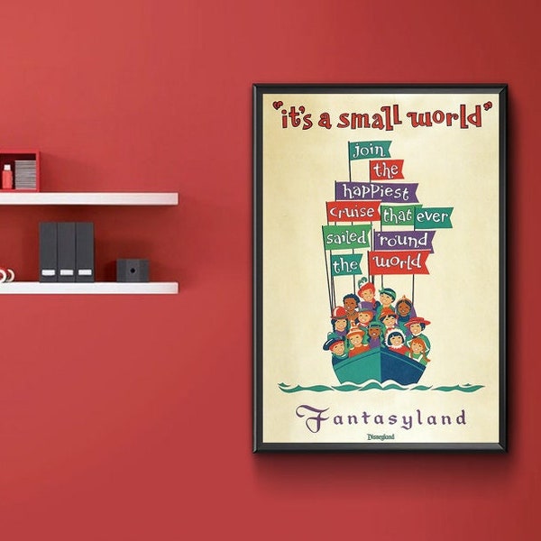 It's a Small World Fantasyland Attraction Poster Disneyland Vintage Nursery Print Disney World Vintage Disney Art Kids Bedroom