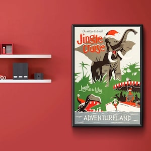 Jungle Cruise "Jingle Cruise" Adventureland Attraction Poster Disneyland Vintage Nursery Print Disney World Vintage Disney Art Kids Bedroom