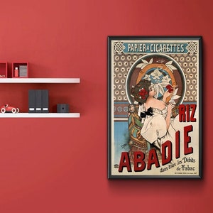 Alphonse Mucha Abadie cigarettes rolling paper 1898. Vintage Reproduction Airline Advertisement Poster