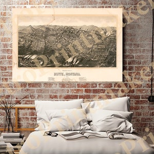 Map of City of Butte, Silver Bow County, Montana 1904 MT.  Vintage restoration hardware home Deco Style old wall reproduction map print