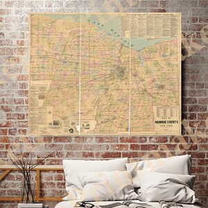 Map of Monroe County, New York, NY, 1887 Restoration Hardware Home Deco Style Old Wall Vintage Giclee Reproduction.