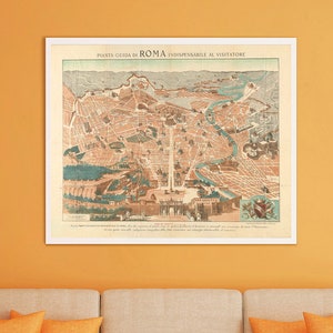 Vintage Rome Italy Tourist Map Reproduction Print, Antique Pianta Guida di Roma Poster, Italian City Wall Art