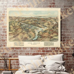 Mapa rezerwatu Lynn Woods, Lynn, hrabstwo Essex, Massachusetts, Massachusetts, 1904 r. Sprzęt do renowacji, styl dekoracyjny, stara ściana, przedruk vintage