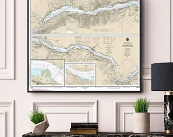Columbia River Vancouver to Bonneville Oregon Washington Nautical Wall Art Reproduction NOAA 18531