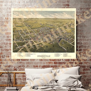 Map of Somerville, Somerset County, New Jersey NJ 1882. Vintage restoration hardware home Deco Style old wall reproduction map print. image 1