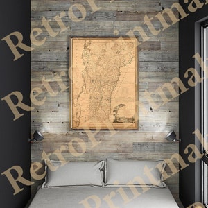 Map of the state of Vermont 1796.  Vintage restoration hardware home Deco Style old wall reproduction map print.