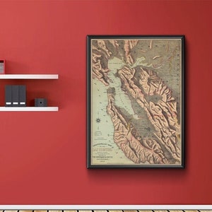 San Francisco Bay Counties Area 1909. Home Deco Style Old Wall Vintage Reproduction.