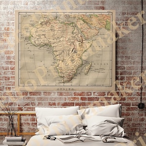 Mapa de África, 1880. Impresión de reproducción de mapa de pared antiguo estilo art déco de hogar vintage.
