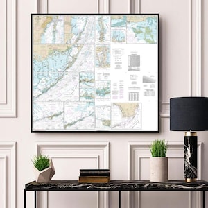 Miami to Marathon and Florida Bay, Florida 11451 Nautical Map NOAA (Aug 2022) Home Deco Style Old Vintage Reproduction.