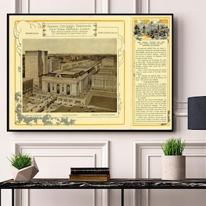 Map of Grand Central Terminal, Manhattan New York. Vintage reproduction map.