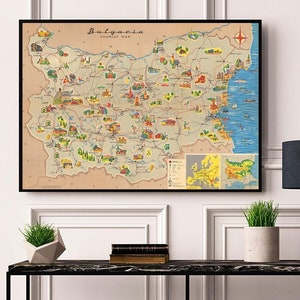 Landkarte Bulgarien. Vintage Wand-Kunst-Dekor-Reproduktion .