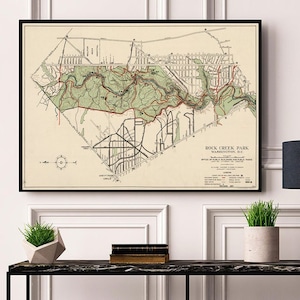 Map of Rock Creek Park, Washington, D.C. 1933.  Vintage home Deco Style old wall reproduction map print.