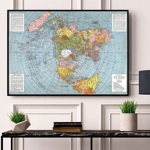 Polar Azimuthal Equidistant Projection. Flat Earth Map. 1943 WWII Wall Map Poster Print. Vintage Reproduction Map