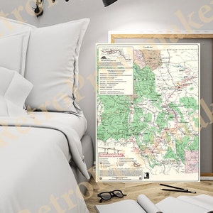 Lewis and Clark in the Rocky Mountains.  Vintage restoration hardware home Deco Style old wall reproduction map print.