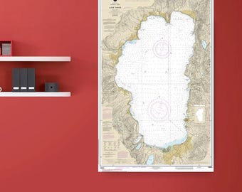 Lake Tahoe California Nevada Nautical Chart Wall Art Reproduction NOAA 18665