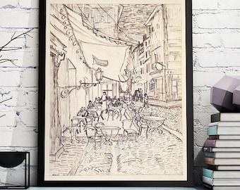 Café Terrace at Night – Vincent Van Gogh Reproduction Art Print – Post-Impressionist Night Scene Wall Art