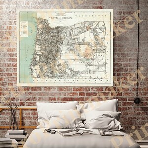 Map of State of Oregon 1879.  Vintage Home Deco Style Old Wall Reproduction Map Print