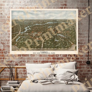 New York Zoological Park (Bronx Zoo) Panorama Map .  Restoration Hardware Home Deco Style Old Wall Map. Vintage Reproduction