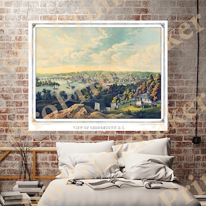 Vista de Georgetown, Washington, D.C. 1855. Impresión de reproducción de mapa de pared antiguo de estilo Deco de casa de hardware de restauración vintage.