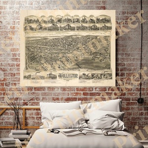 Map of Wollaston, Massachusetts (MA.), 1890.  Restoration Hardware Home Deco Style Old Wall Map. Vintage Reproduction.