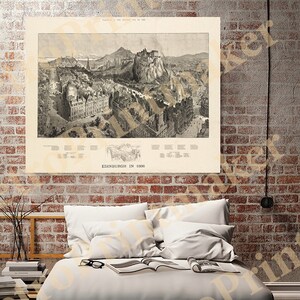 Map of Edinburgh in 1886.  Restoration Hardware Home Deco Style Old Wall Map. Vintage Reproduction