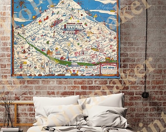 Reproduktion eines Skikartenposters vom Mount Hood, Vintage-Skikarte von Oregon, Retro-Skiwandbild, Dekoration für Timberline Lodge und Regierungsgebäude