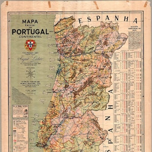 Karte von Portugal, 1962.  Vintage Haus Deco Stil alte Wand Reproduktion Karte drucken.
