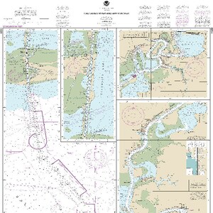 NOAA Nautical charts of Calcasieu River and Approaches, Louisiana 11339.  Lake Charles, Clooney Island, Rose Bluff.  Map reproduction
