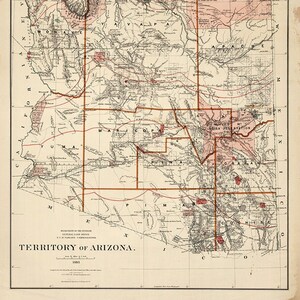 Carte du territoire de l'Arizona, 1883. Reproduction de carte murale ancienne de style déco maison vintage.