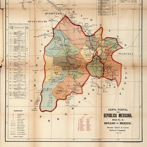 Carte de l’Estado de Mexico, Mexique 1904. vintage restauration matériel maison Deco Style ancien mur reproduction carte impression.