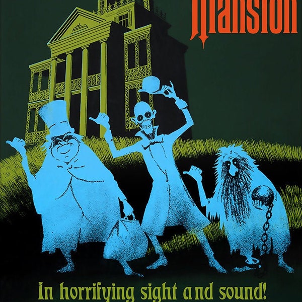 Haunted Mansion, New Orleans Square. Disney Retro poster Disneyworld Disneyland reproduction