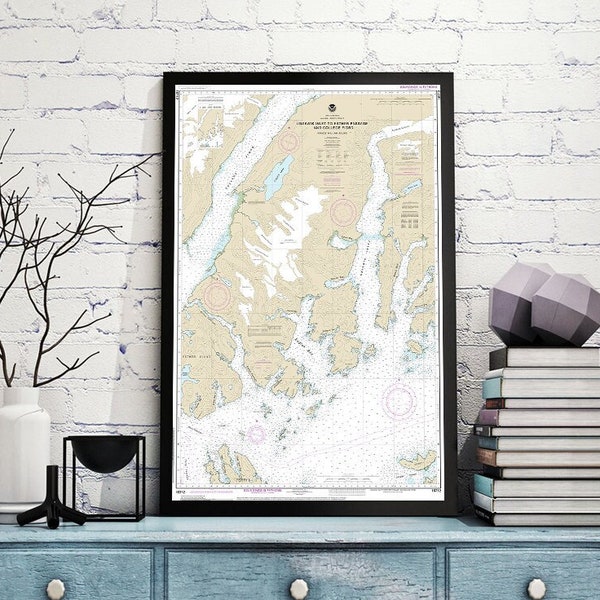 NOAA Nautical charts of Unakwik Inlet to Esther Passage and College Fiord 16712 Alaska, Prince William Sound, Reproduction map.