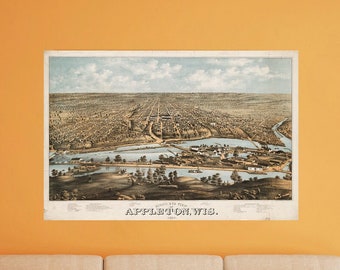 Vintage map of Appleton, Wisconsin, 1874. Reproduction Giclee print. Reproduction Giclee print.