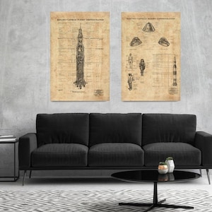 Blueprint Nasa Apollo 11 Lunar Module Blueprint, Digital print 1969, Vintage home Deco Style old wall reproduction map print.