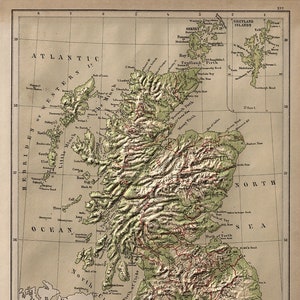 Carte de l'Écosse, 1880. Reproduction de carte murale ancienne de style déco maison vintage.