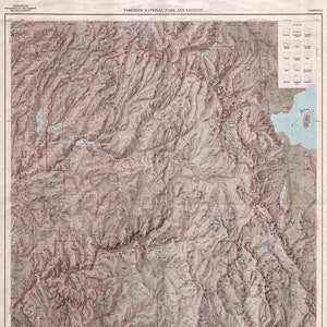 Pesquisa Geológica do Parque Nacional de Yosemite, Califórnia. 1963 Vintage restauração hardware casa Deco Estilo antigo parede reprodução mapa impressão