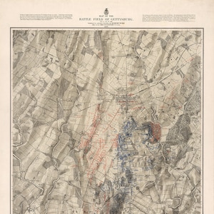 Map of Third day&#39;s battle. Gettysburg, July 3rd, 1863. 1876. Vintage  home Deco old wall reproduction map print.