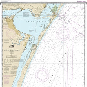 Cartas náuticas del Paso Aransas a la Bahía de Baffin, Costa del Golfo de Texas. Laguna Madre 307, Encinal. Reproducción de mapa vintage con decoración para el hogar.