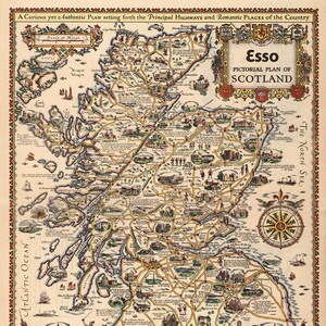 Carte picturale historique - Plan pictural Esso d’Écosse. 1932. vintage Reproduction Home Decor Wall Carte