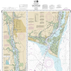 Seekarten vom Cape Fear River bis Wilmington, North Caroline. 11537 Pleasure Island, Hufeisenschwarm-Kanal. Reproduktion Landkarte.