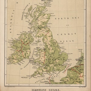 Mapa de las Islas Británicas, 1880. Impresión de reproducción de mapa de pared antiguo de estilo Deco para el hogar, con hardware de restauración vintage.