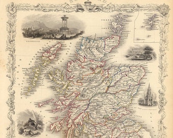 Carte de l&#39;Ecosse. Îles Shetland, 1851. Quincaillerie de restauration d&#39;époque, impression de reproduction de carte murale de style déco pour la maison.