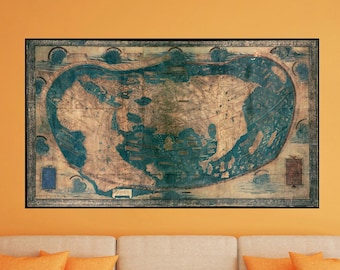 Mapa-múndi de Henricus Martellus Germanus. Mapa do mundo de Cristóvão Colombo, estilo decoração de parede antiga, reprodução vintage.
