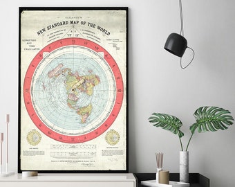 Gleason&#39;s new standard map of the world, 1892.  Vintage restoration hardware home Deco Style old wall reproduction map print.