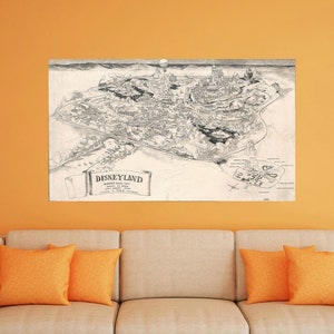 Disneyland Schematische Luftaufnahme Karte - Panorama Vögel Eye View Karte von Disney Land. Vintage Home Deco Stil alte Wand Reproduktion Karte Druck.