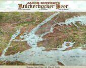 Jacob Ruppert 39 s Knickerbocker beer advertisment in a detailed panoramic style map of New York and surrounding areas Art Print Poster NY0083
